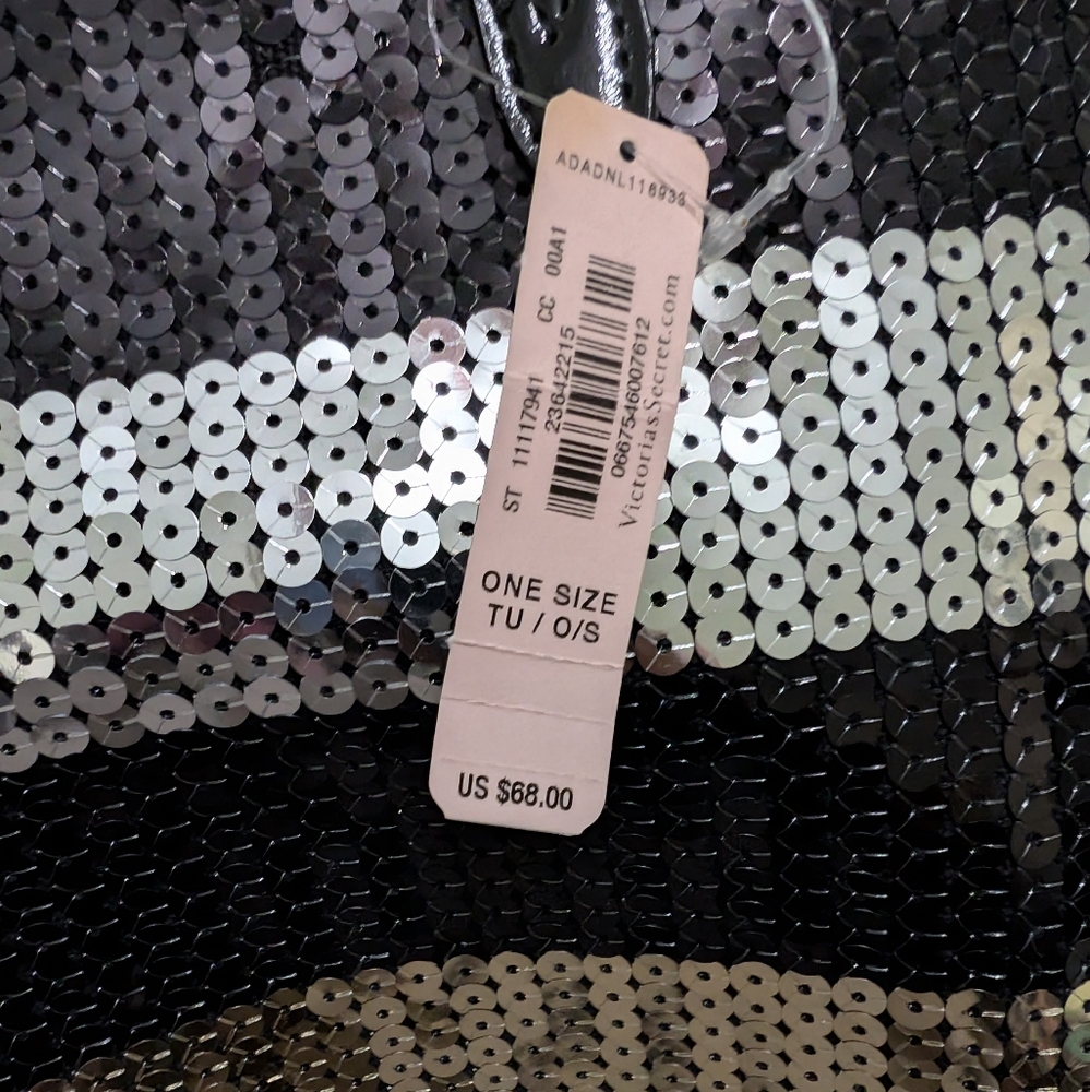 Victoria's Secret Black and Sequin Stripe Tote 12.75"x15.75" - Picture 4 of 8